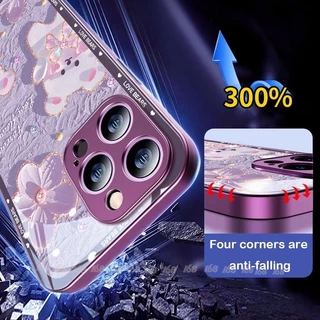เคส OPPO Reno 13 14 15 16 13F 14F 16F 11F 12 Reno15 Pro Max Reno 16 15 14 12 11 10 Pro 8Z 7Z 5G เคส Case การ์ตูนหมีน่ารัก กันกระแทก พร้อมฝาครอบเลนส์กล้อง ป้องกัน โทรศัพท์กระจกเหลว หรูหรา สําหรับเด็กผู้หญิง