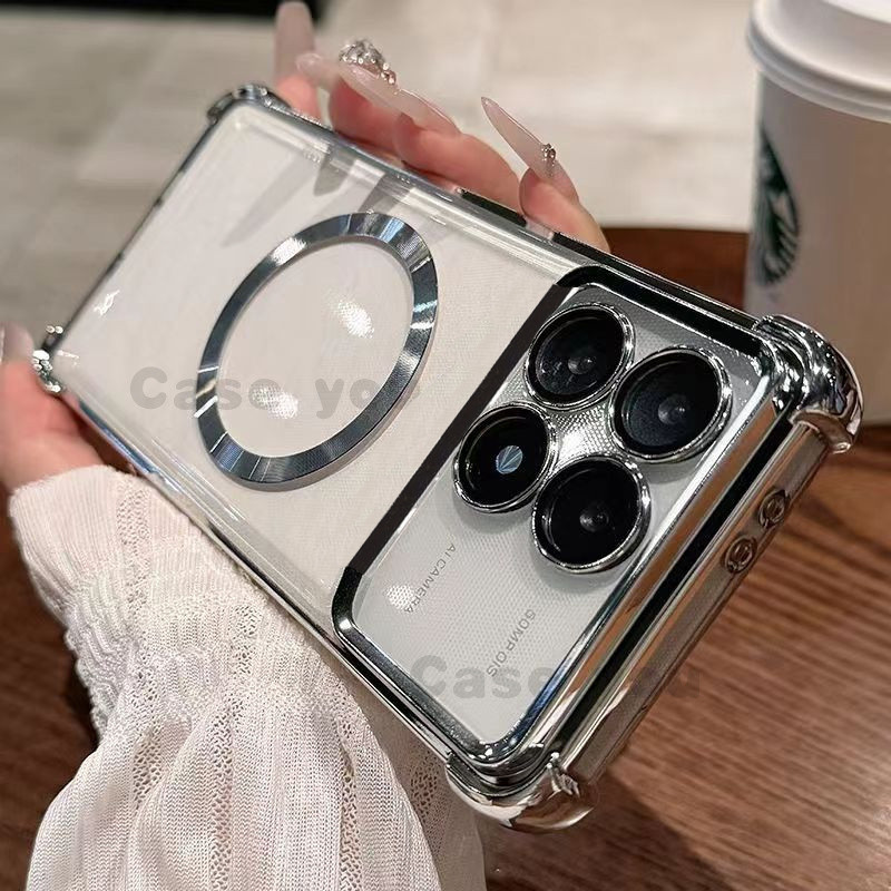 สําหรับ POCO X6 PRO F6 PRO Redmi K70 K70E K70 PRO นุ่มโปร่งใสแม่เหล็กเคสโทรศัพท์ป้องกันการตกพร้อมฟิล์มเลนส์ในตัว