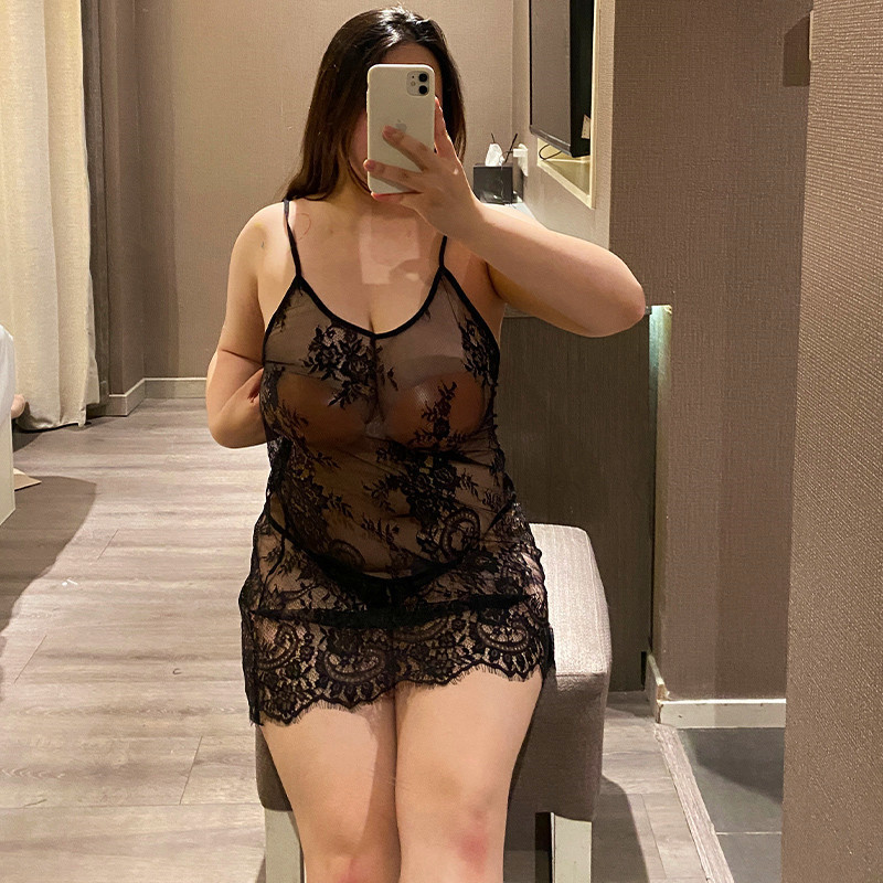 ขนาดใหญ่ไขมัน มม ชุดชั้นในเซ็กซี่หลงใหลหญิงสีดําโปร่งใสกลวงปิดไหล่ชุดนอนสลิง ชุดนอน