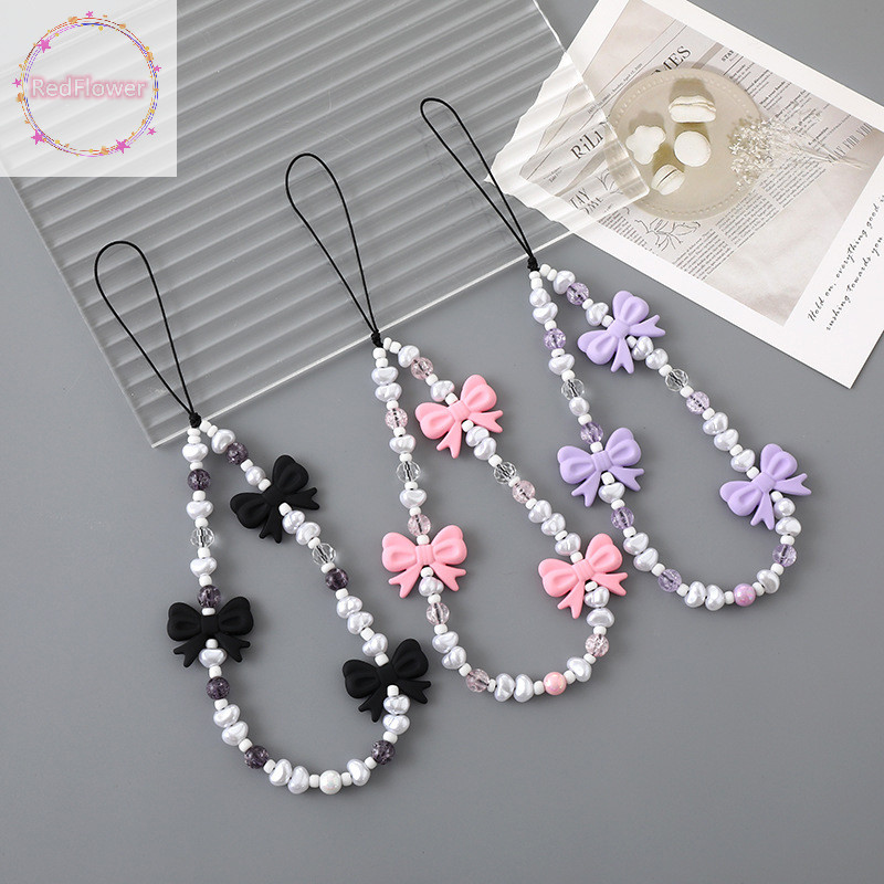 Redflower เรียบง่ายน่ารัก Kawaii Bowknot ลูกปัดโทรศัพท์แฟชั่นพวงกุญแจที่ละเอียดอ่อนสําหรับผู้หญิงสาวหวานกระเป๋าอุปกรณ์ตกแต่งของขวัญ VN