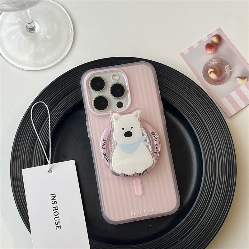 น่ารักสุนัขเทียนเค้กขาตั้งแม่เหล็กสําหรับiphone15 14 13 12 Pro Max Anti-Shockกล้องป้องกันคู่Frostedนุ่มปกหลัง