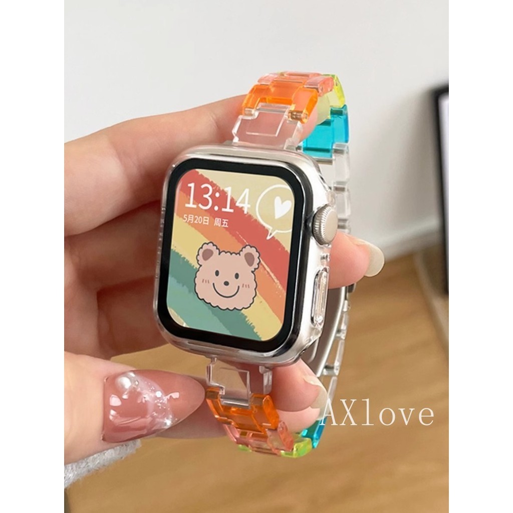 สายนาฬิกาเรซิ่นสีสันสดใสสําหรับ แอปเปิล ดู 49มม ชุด 9 8 7 6 5 กับ 4 3 2 41มม.49มม.พลาสติกสร้อยข้อมือสําหรับ ฉันดู พิเศษ 2 44มม.40มม.45มม.41มม.42มม.38มม.สาวสาย