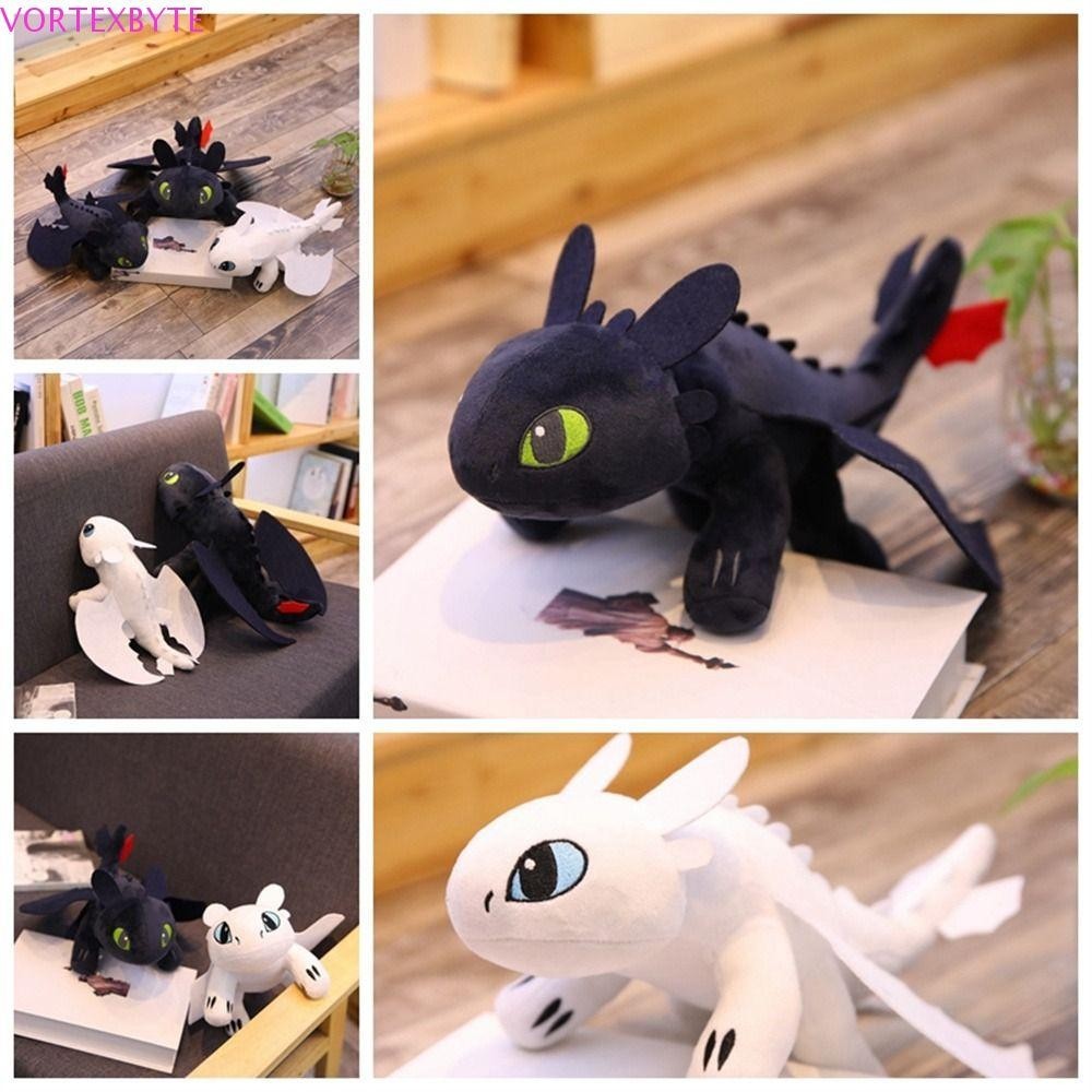 กระแสน้ําวนบายเต้ ตุ๊กตามังกรเขี้ยวกุด ฟิกเกอร์อนิเมะ How To Train Your Dragon 3 วิธีฝึกตุ๊กตามังกรของคุณ, การ์ตูนสัตว์สีดําสีขาว 20/27/35 ซม. ตุ๊กตามังกรของเล่น