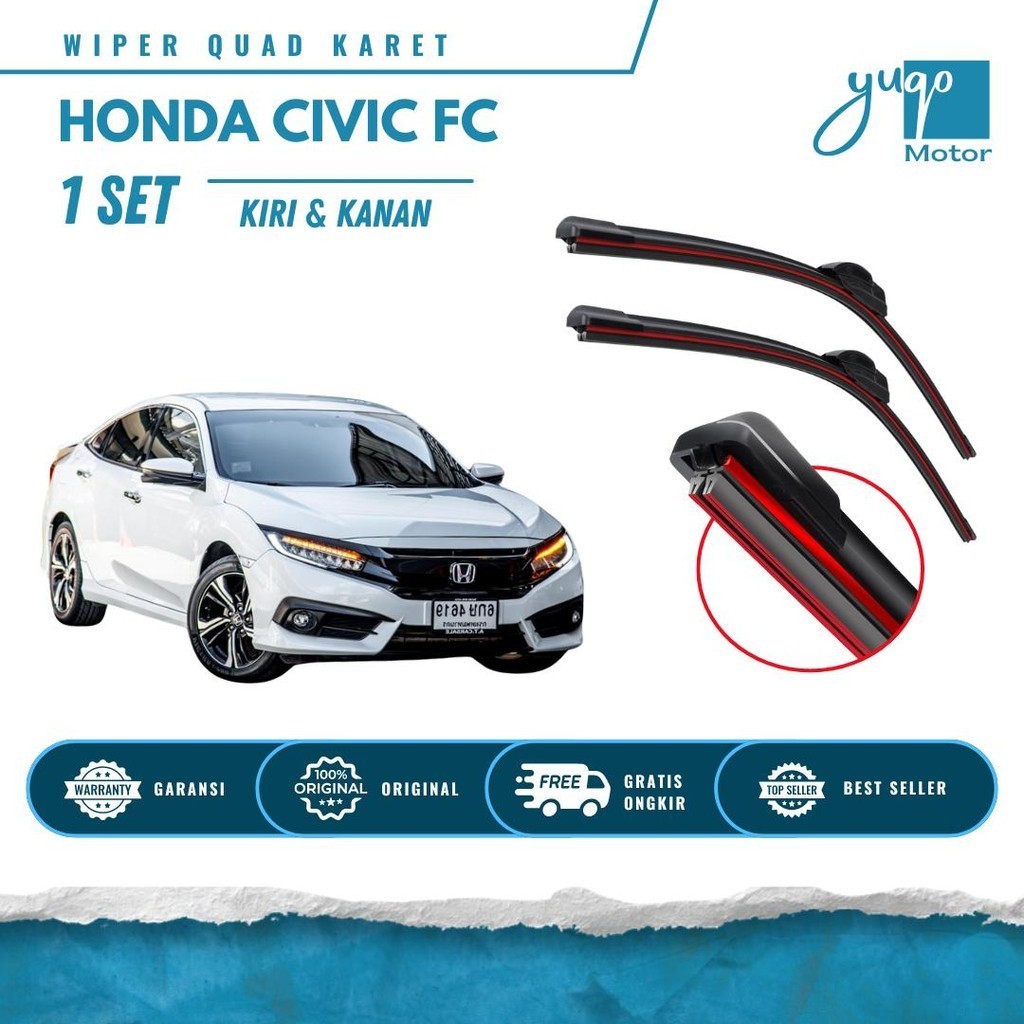 ที่ปัดน้ําฝนยาง Quad 4 Honda Civic Fc Frameless Quad Blade รุ่นยาง 1 ชุดซ้ายและขวาไม่มีกรอบเหล็กทําค