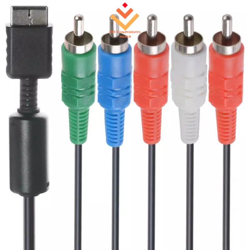 6ft 1.8m ส่วนประกอบวิดีโอสายเสียง 5 RCA สีแดงสีเขียวสีฟ้า RGB สําหรับ SONY Playstation 2 3 PS2 PS3 HDTV DVD VCR