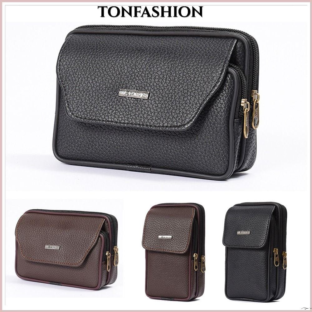 Tonfashion กระเป๋าคาดเอวผู้ชาย, Sport PU Leather Bum Belt Pack, กระเป๋าใส่โทรศัพท์กันน้ําสําหรับเดินทางสบาย