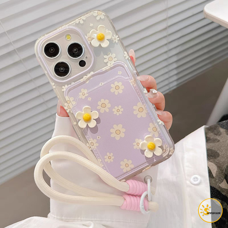 เคสแบบนิ่มพร้อมสายคล้องสำหรับใส่บัตรดอกไม้เรียบง่าย เข้ากันได้กับ IPhone 7Plus 15 11 12 14 13 Pro Max XR X 8Plus XS Max