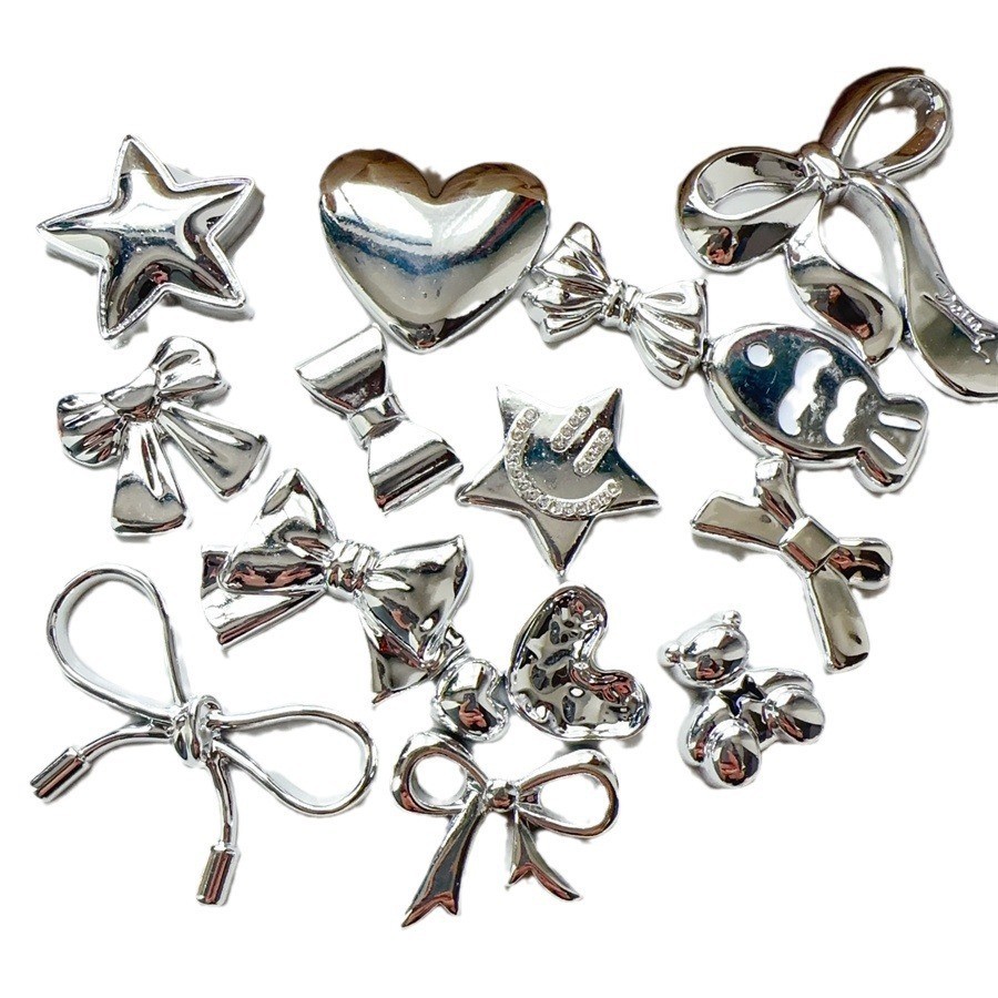 10ชิ้น/เซ็ตชุบเงินโบว์ผูกห้าชี้ดาวรักเรซิ่นสําหรับครีมเจลกรณีโทรศัพท์กระเป๋าหลุมรองเท้าวัสดุตกแต่ง - รูปที่ 3