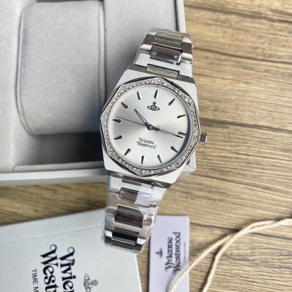 Vivienne westwood White Moon Aperture Diamond Watch 34MM Box