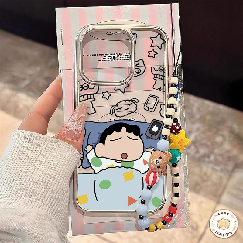การนอนหลับน่ารักสร้างสรรค์กรอบชินชินชินชาน กรอบไฟฟ้าที่ เคสIPhone 11 13 14 15 12 Pro Max 7 8 15 Plus XS X XR MAX SE 2020