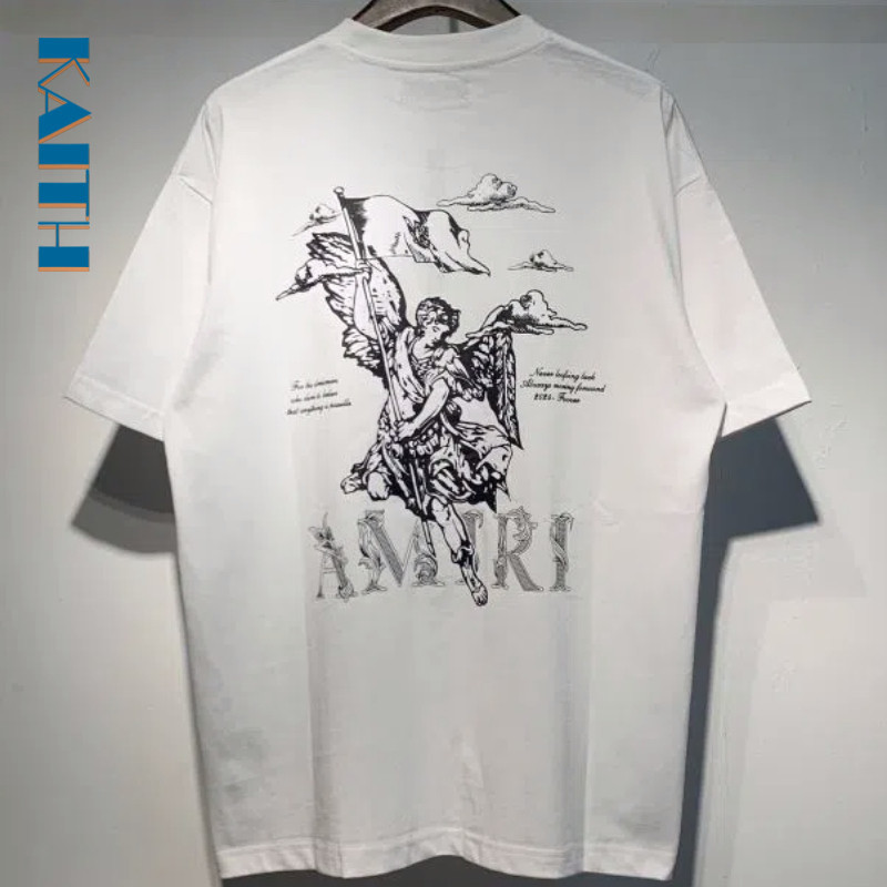 #T9 ยู นิสซ์ เกาหลีวินเทจกราฟฟิตีแองเจิลธงเมฆแบบเถาวัลย์ลายจดหมายพิมพ์ผ้าฝ้ายขนาดบวก คอกลม กราฟิกทียอดนิยม สตรีทแวร์ คู่เสื้อยืดส