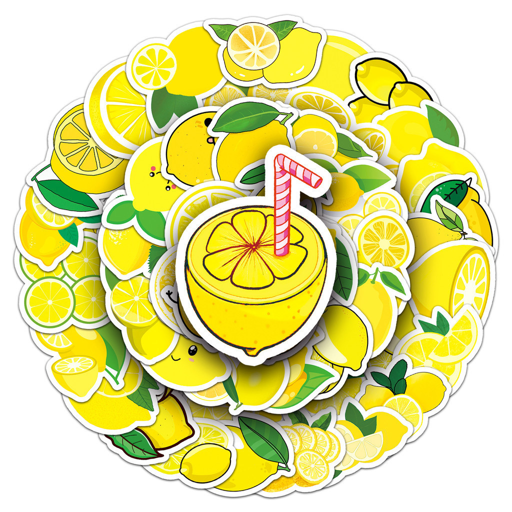 🎭พร้อมส่ง🎭 50ชิ้น สติกเกอร์ ผลไม้มะนาว เลม่อน โทนเหลือง Lemon Lime Fruit Yellow Tone Sticker - รูปที่ 3