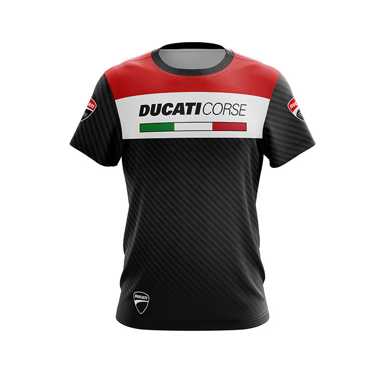 เสื้อยืดแขนสั้นคอกลมสําหรับรถจักรยานยนต์ Ducati Carbon Racing