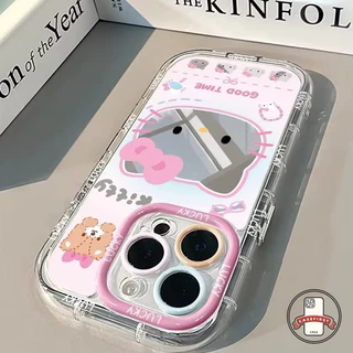 หรูหราขึ้นกระจกเคสแมวคิตตี้น่ารักเข้ากันได้กับ IPhone 16 17 air 15 13 12 11 14 Pro Max 14 8 15 7 16 Plus XR X XS SE