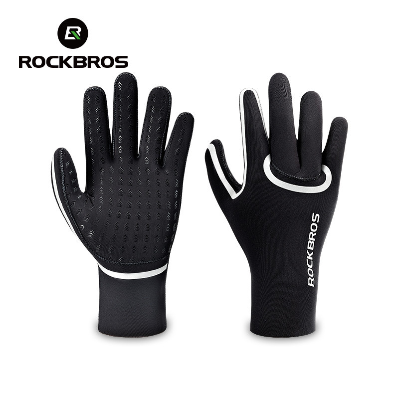 ROCKBROS ขี่จักรยานเต็มนิ้วถุงมือ กันลม สบายสะท้อนแสงกันลื่นยาวนิ้วถุงมือจักรยาน จักรยานเสือภูเขา จักรยานถนนกีฬากลางแจ้งอุปกรณ์แต่ง