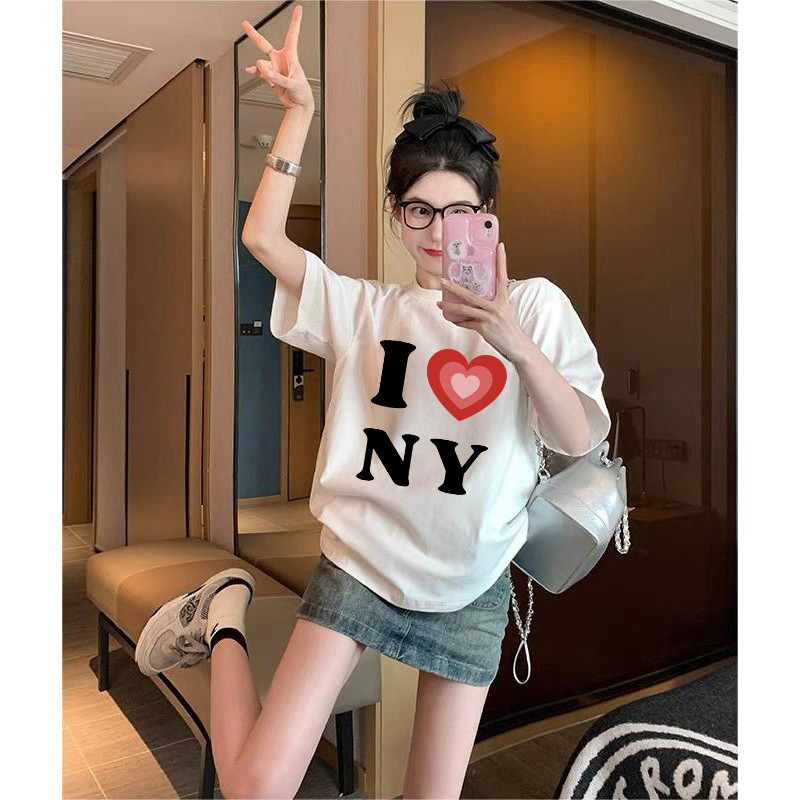 (จัดส่งตลอด 24 ชั่วโมง）Angle Official เสื้อสกรีนลาย I LOVE NY ❤️ เทรนด์ยอดฮิต