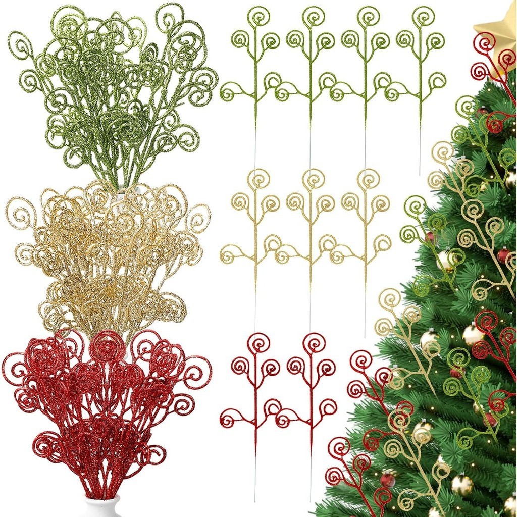 10pcs Golden Powder Glitter Stem Candy วงกลมสาขาต้นคริสต์มาสตกแต่ง Xmas เทศกาลบ้าน
