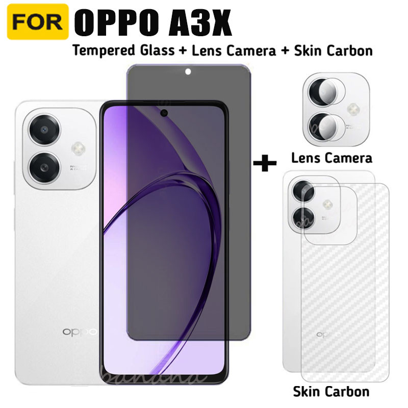 Oppo A3X Anti-Spy กระจกนิรภัยสําหรับ OPPO A3 Pro 5G A60 4G ตัวป้องกันหน้าจอความเป็นส่วนตัว 3 ใน 1 ฟิล์มคาร์บอนไฟเบอร์และตัวป้องกันกล้อง