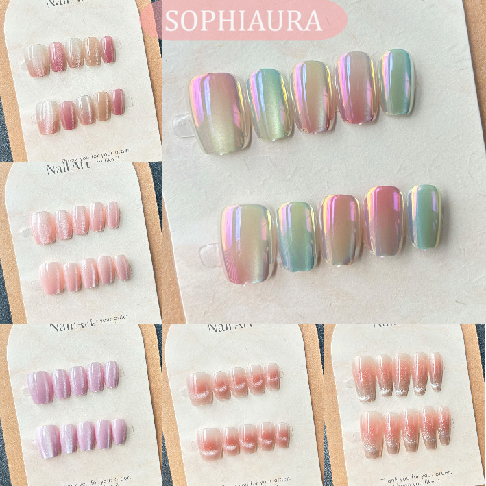 Sophiaura Cat Eye Series เล็บปลอมสั้นออกแบบธรรมดากดบนเล็บสีชมพู Nude Beige สีม่วง Pure สีเล็บปลอมแบบใช้ซ้ําได้พร้อมกาวสติกเกอร์ ราคา ถูกที่สุด ดีลบีเคเค รูปภาพหลัก