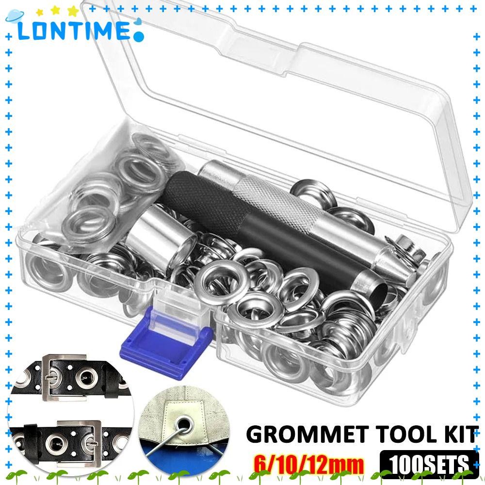 Lontime 100 ชุด Grommets ตาไก่, 6/10/12 มม.รองเท้ากระเป๋าหนังหัตถกรรม DIY Grommet ชุดเครื่องมือ, เงินสําหรับผ้าม่านเสื้อผ้าเครื่องมือติดตั้ง Grommet การตั้งค่าเครื่องมือ