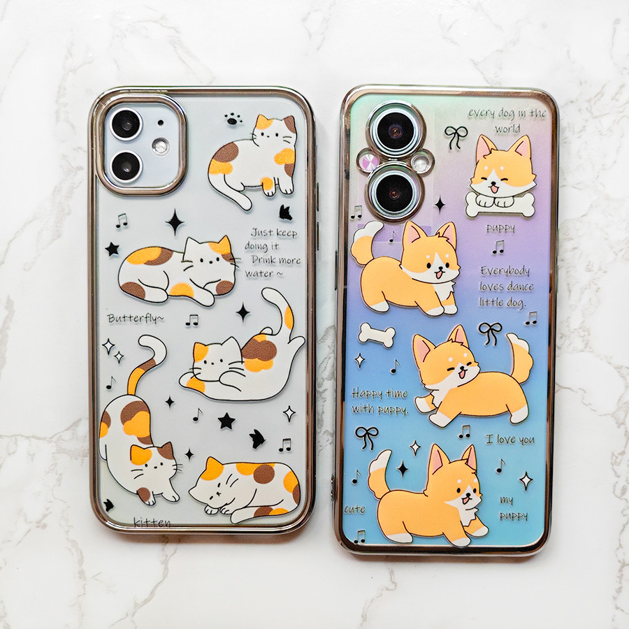 เคส VIVO V40 V30 V29 V27E V27 PRO V23 V23E V25 V20 V15 X70 X80 X90 X100 PRO T1 5G ปลอกแมวน่ารักสุนัข electroplated กรณี