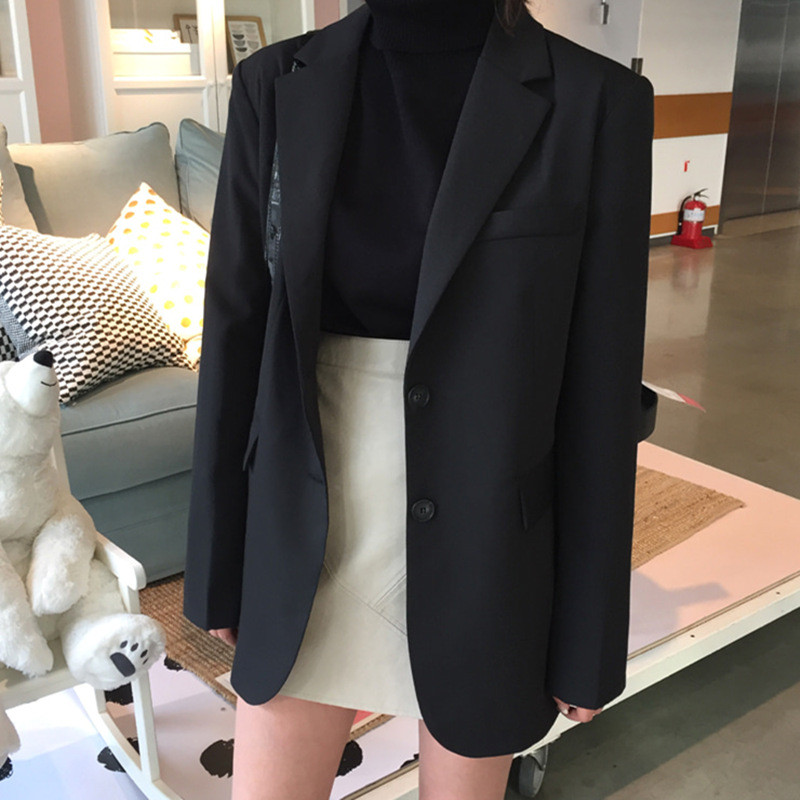 Suit coat for women 2024 spring and autumn new style Korean loose slimming students medium and long coat casual small suit