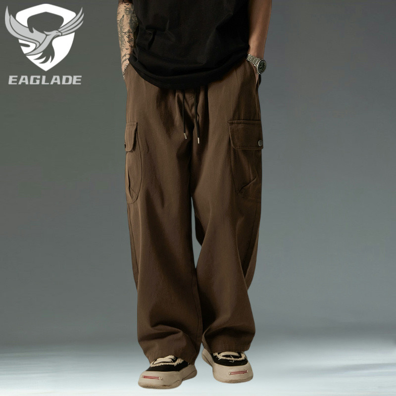Eaglade Tactical Cargo Baggy Loose Pants for Men Q47 in Brown B02