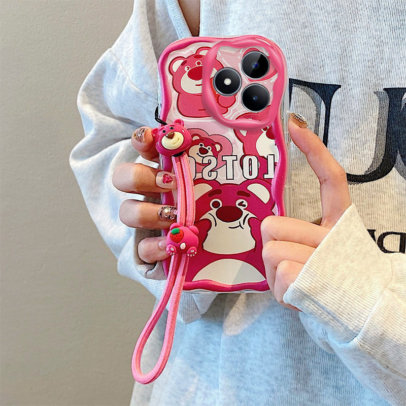 Girls Cute Lotus Bear Kitty Winnie Soft Case for OPPO A3x A3 with Short Rope