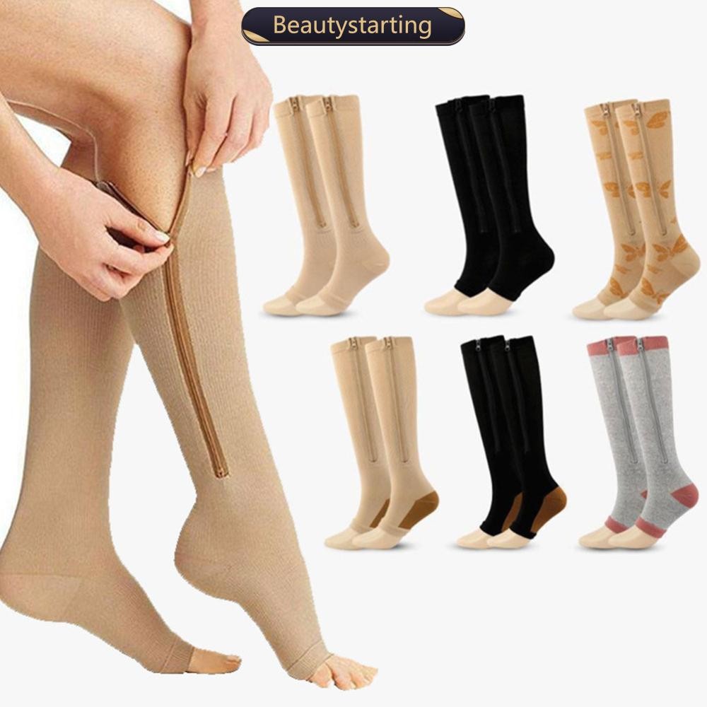 Beautystarting Compression Zip Sox ถุงเท้ายืดขาซิปถุงเท้าทางการแพทย์เปิดนิ้วเท้าซิปถุงน่องสําหรับเส้