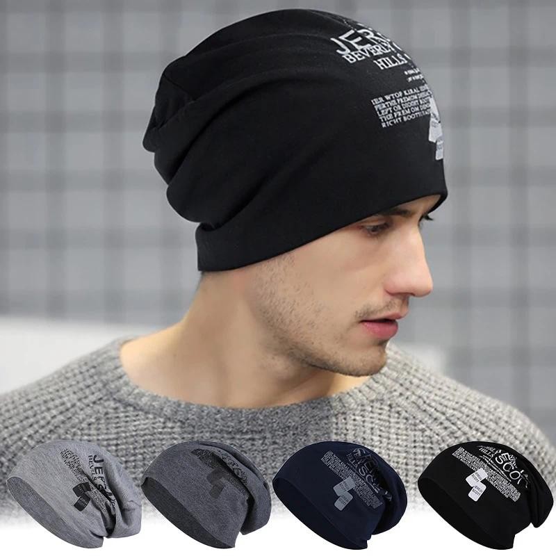 ฤดูใบไม้ผลิฤดูใบไม้ร่วงผ้าฝ้าย Slouchy Beanie ผู้ชาย Hip Hop นุ่มสกี Baggy หมวก Solid Letter พิมพ์ชาย Warm Skullcap