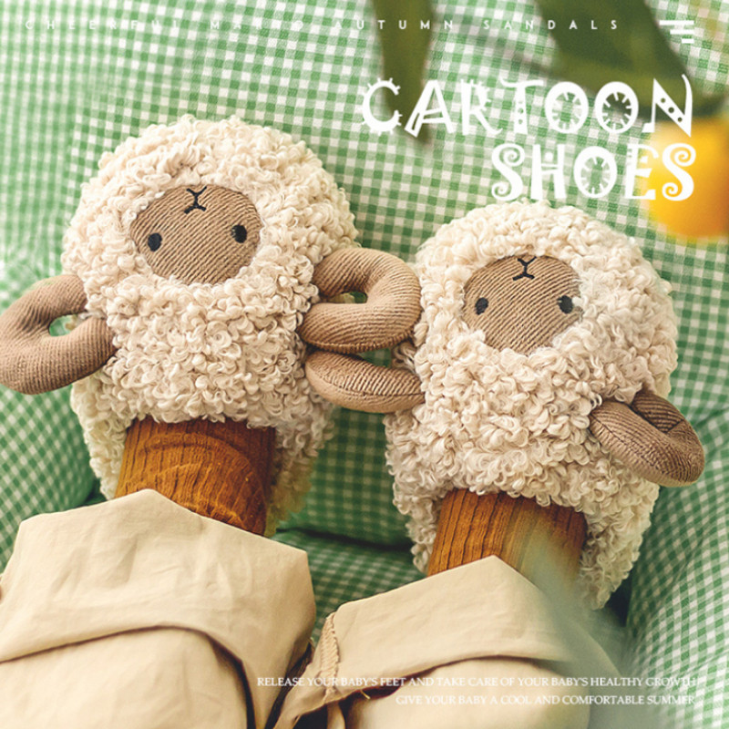 Cheerful Mario 15-22cm สลิปเปอร์เด็ก น่ารัก นิ่มๆ รองเท้าแตะแกะเด็ก ฤดูหนาว ผ้าฝ