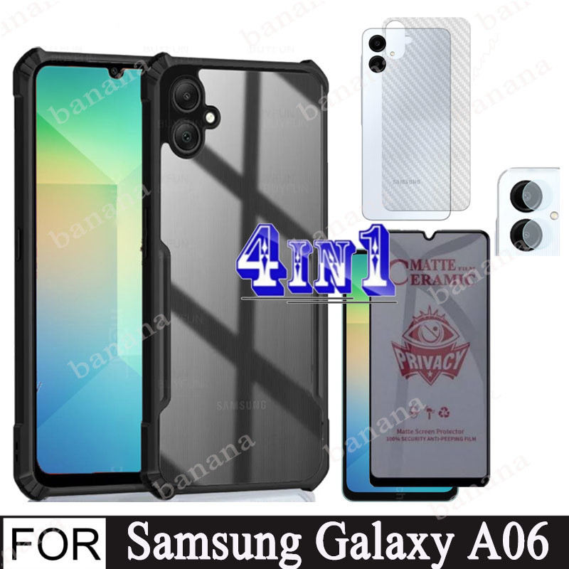 Samsung A06 4 in 1 เคสโทรศัพท์กันกระแทกสําหรับ Samsung Galaxy A05s A06 เลนส์กล้องกระจกป้องกันหน้าจอและความเป็นส่วนตัวเมมเบรนเซรามิกและฟิล์มด้านหลัง