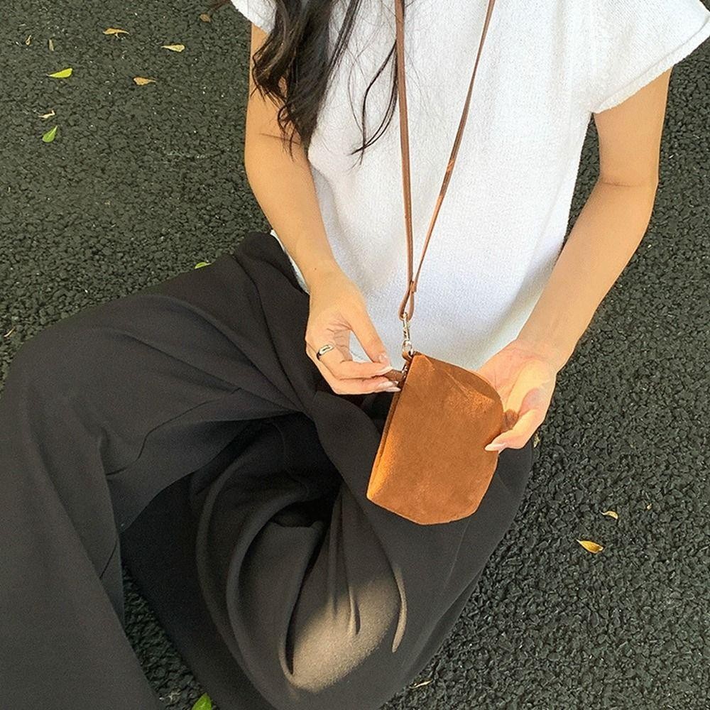 ดาishen1 กระเป๋าสตางค์เชือกเส้นเล็ก, หนัง PU ห้อยคอหนังนิ่มกระเป๋าใส่เหรียญ, Ins กระเป๋าสะพายกระเป๋าสไตล์เกาหลีจี้อุปกรณ์เสริม Streetwear