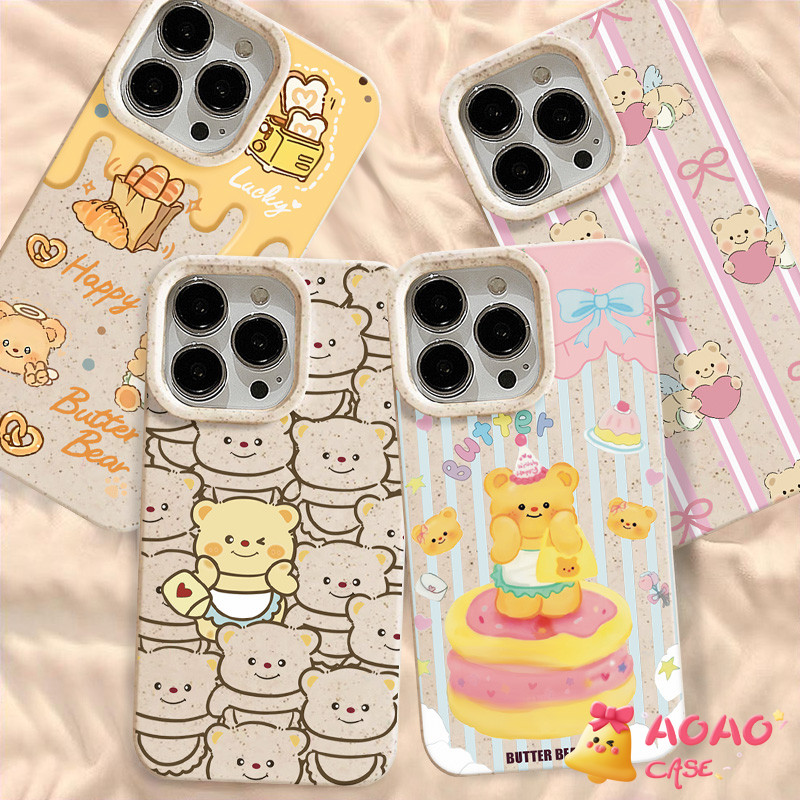 การ์ตูนน่ารักเนยมีความสุขหมีนุ่ม เคสiPhone 7Plus 11 13 15 12 14 Pro Max XR 14 15 6s 8 7 6 Plus X XS MAX SE 2020
