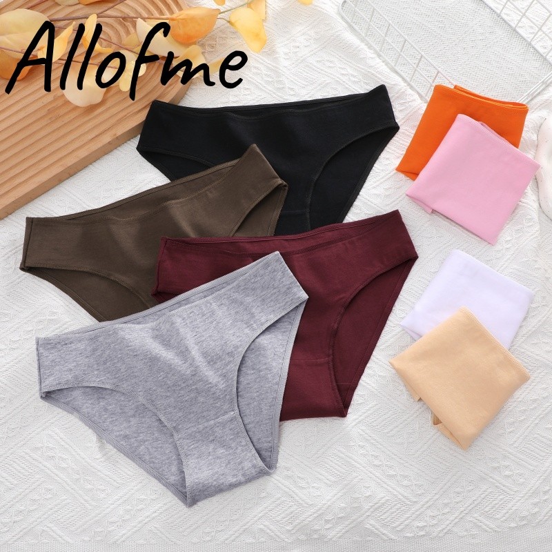 Allofme ผู้หญิงกางเกงชั้นในผ้าฝ้ายแท้เซ็กซี่กลางเอวชุดชั้นในนุ่มและระบายอากาศสีทึบกางเกง