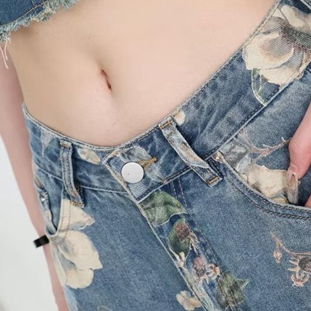Augustinan กางเกงยีนส์ผู้หญิง Y2K, ดอกไม้ Ins กางเกงยีนส์ตรง, Elegant Ripped Baggy หลวมหักกางเกงกลวง - รูปที่ 5