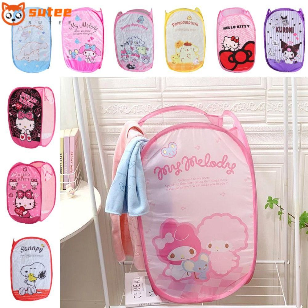 Sotee พับเสื้อผ้าสกปรกตะกร้า,ขนาดใหญ่ความจุ Kuromi Melody Cinnamoroll Sanrio Hamper, ถังขยะพับได้ในครัวเรือน Hello Kitty Pochacco ของเล่นกล่องเก็บ