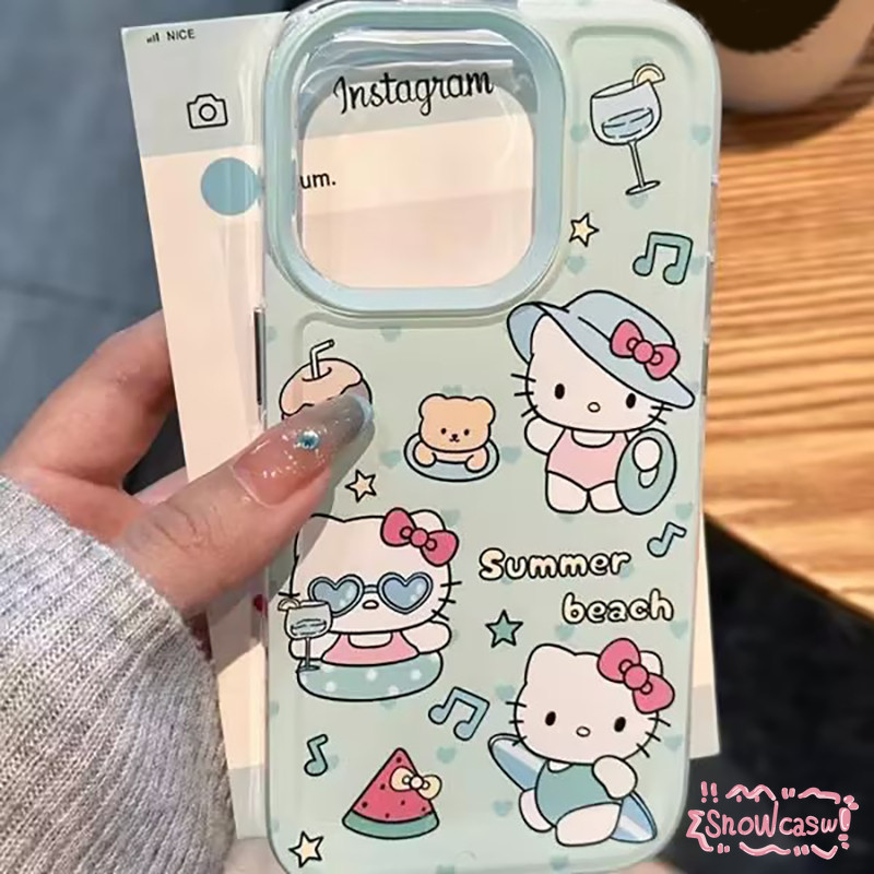 คิตตี้น่ารักๆ บนชายหาด เคสIphone 7Plus 13 15 11 Pro Max 12 14 Pro Max XR X XS Max 7Plus 7 14 8 15 Plus SE 2020