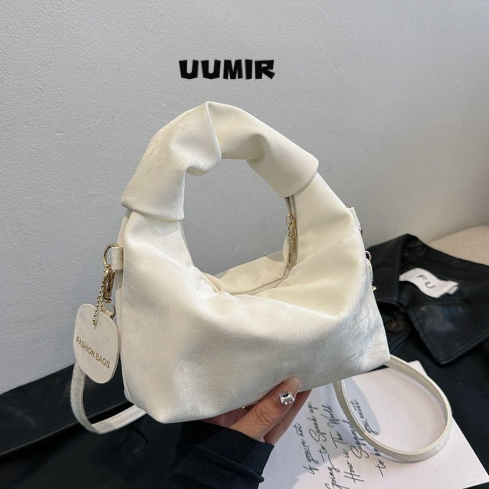 UUMIR กระเป๋าถือกระเป๋าสะพายไหล่เรียบง่ายแบบพกพากระเป๋าถังออกแบบจีบ