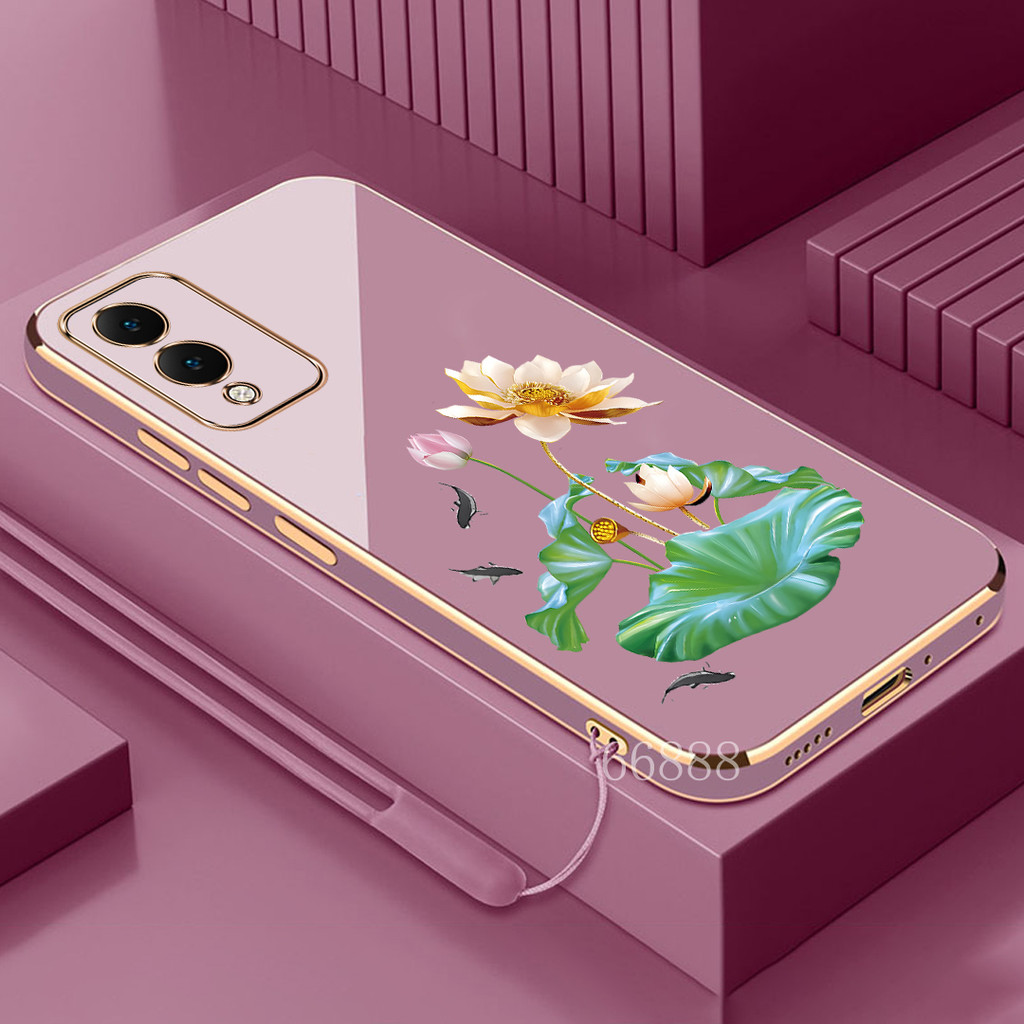 ฟรีเชือกเส้นเล็ก case vivo Y17S Y28 5G เคสโทรศัพท์ TPU ดอกบัวกันกระแทกปกอ่อนราคาถูก