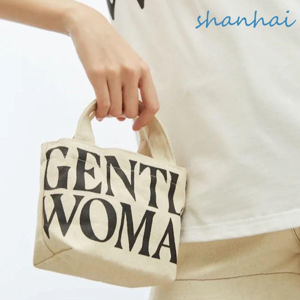 Shanhai กระเป๋าสะพายไหล่ กระเป๋าใส่เหรียญ ขนาดใหญ่ จุของได้เยอะ ลายตัวอักษร สไตล์เรโทร สําหรับผู้หญิง