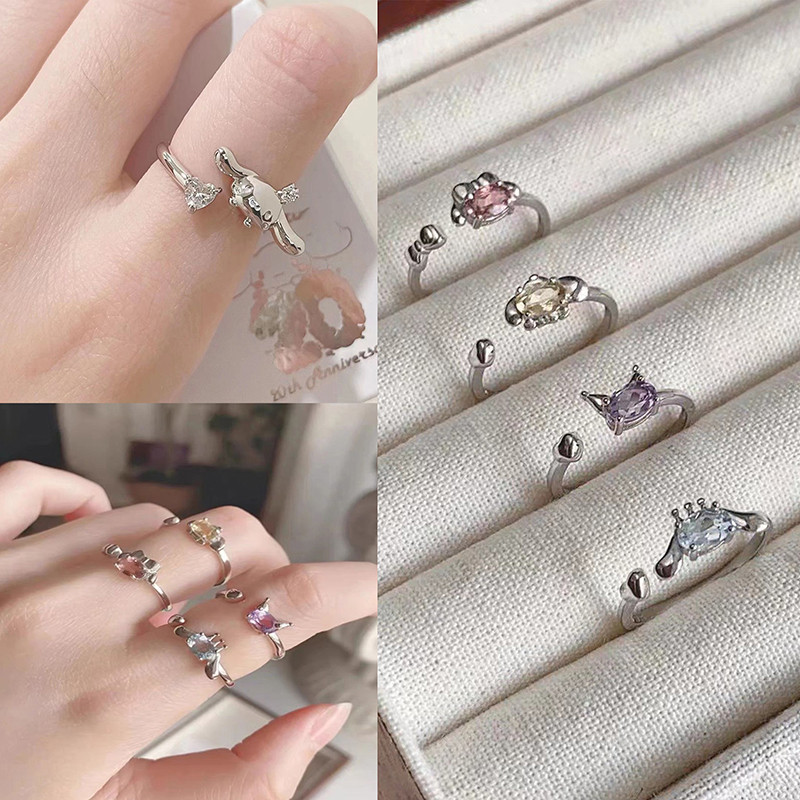 น่ารัก การ์ตูนลูกแมว คุโรมิ แหวนสําหรับสาวเปิดปรับแหวนคริสตัลอุปกรณ์เครื่องประดับ