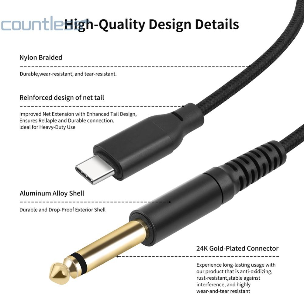 1/2/3m USB C ถึง 6.35 มม.1/4 TS สายสัญญาณเสียงสเตอริโอประเภท C ถึง 6.35 มม.แจ็ค Aux สาย 6.35 มม. Mono To USB Type-C อะแดปเตอร์สายไฟบันทึก [เคาน์เตอร์]