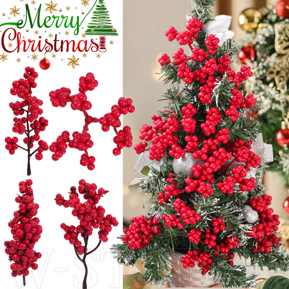1-10ชิ้นประดิษฐ์สาขาเบอร์รี่สีแดง-คริสต์มาสปลอมฮอลลี่เบอร์รี่-เครื่องประดับต้นคริสต์มาส-อุปกรณ์พวงหรีดdiy-ช่อผลไม้สีแดง-ปีใหม่บ้านแจกันตกแต่ง