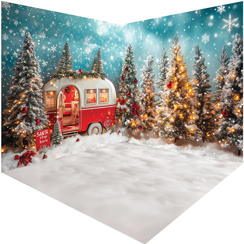 พื้นหลังการถ่ายภาพฤดูหนาวคริสต์มาส Snowy Forest Camping Xmas Tree เด็กครอบครัว Portrait Decor ฉากหลังสตูดิโอถ่ายภาพ