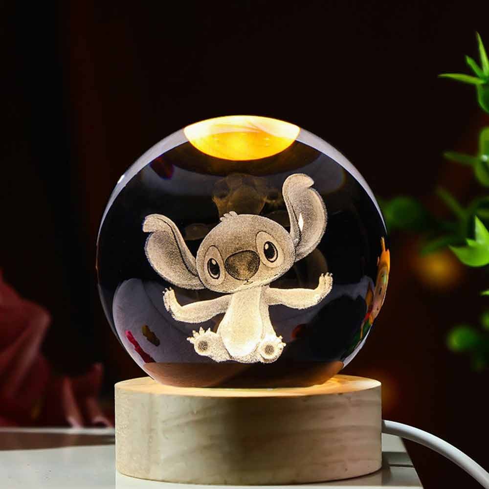 Disney Stitch 3D Crystal Ball Night Light Laser Carving Children's Gift