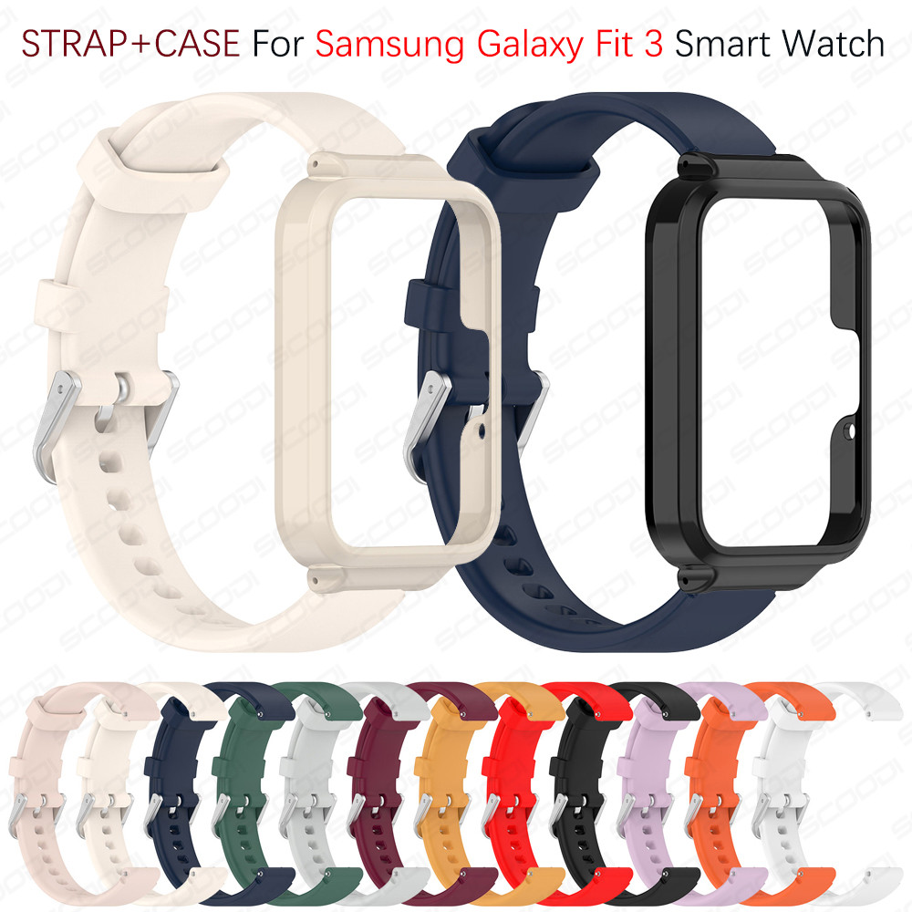 สายรัดข้อมือซิลิโคนพร้อมเคสสําหรับ Samsung Galaxy Fit 3 สร้อยข้อมือสายนาฬิกาซิลิโคนอ่อนนุ่มสายรัดข้อมือแบบสปอร์ตฝาครอบ