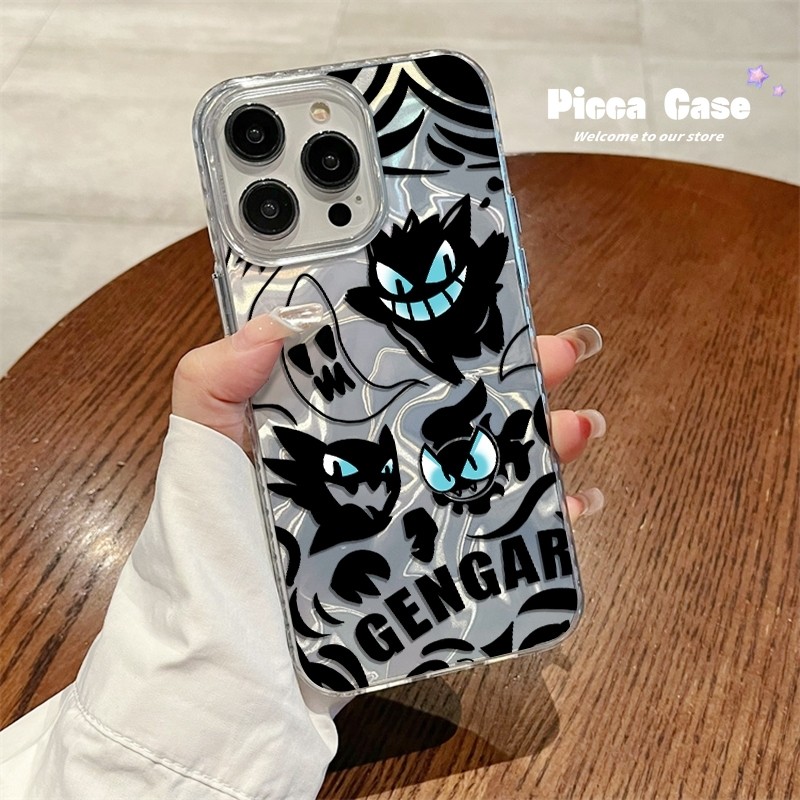 Graffiti การ์ตูน Cool สีดํา Gengar สําหรับ Redmi 13 13C 12C 10C 9C 10A 9 A1 9T 10 12 A2 A3 9A หมายเหตุ 11 12 13 9 11s 10 Pro Max Poco C65 X6 C61 M3 หรูหรา Ripple เคสความมันวาว