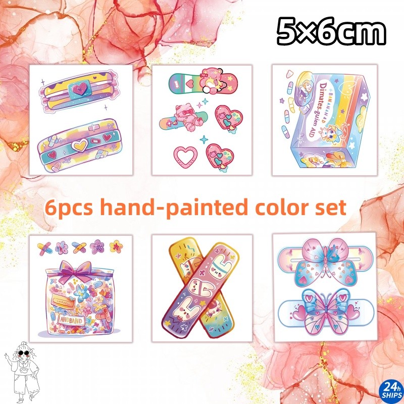 6พีซี วาดด้วยมือสายรัดข้อมือรูปแบบรอยสักกันน้ํายาวนาน 7 วัน สติกเกอร์ชั่วคราวผิวปลอม
