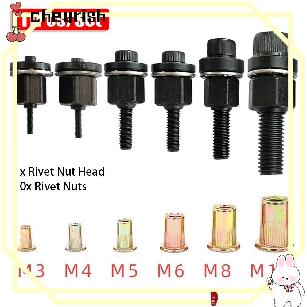 Cheurish 11 ชิ้น/เซ็ต Hand Rivet Nut, M3 M4 M5 M6 M8 M10 Mandrel Staple คู่มือ Riveter เครื่องมือ, อะแดปเตอร์โลดโผนไฟฟ้าพร้อมน็อตสําหรับน็อตไฟฉายหัว Rivet ชุดเครื่องมือหมุดย้ํา